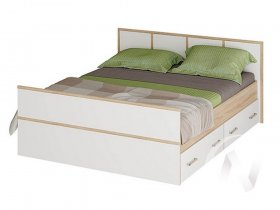 Двуспальная кровать 1,4м Сакура (дуб сонома/белый) в Усть-Нере - ust-nera.mebel-nsk.ru | фото