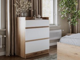 Комод 3 ящика Брауни (дуб делано/белый) в Усть-Нере - ust-nera.mebel-nsk.ru | фото