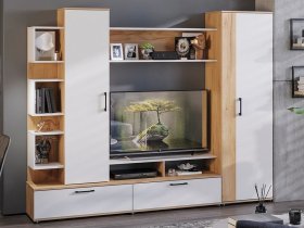 Стенка «Дакота» (дуб крафт золотой/белый ясень) в Усть-Нере - ust-nera.mebel-nsk.ru | фото