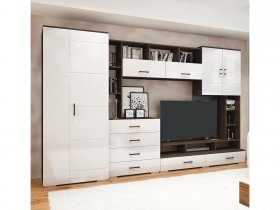 Стенка Коста МДФ (дуб венге/белый глянец) в Усть-Нере - ust-nera.mebel-nsk.ru | фото