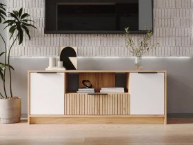 Тумба под ТВ  ТМ-001 Ивис (дуб крафт золотой/белый) в Усть-Нере - ust-nera.mebel-nsk.ru | фото